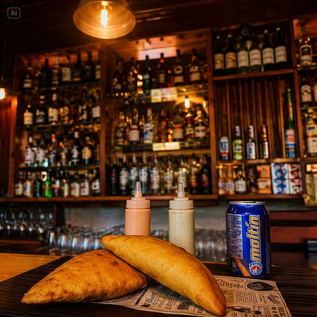 Empanadas caseiras no balcão do bar da Vila North 77
